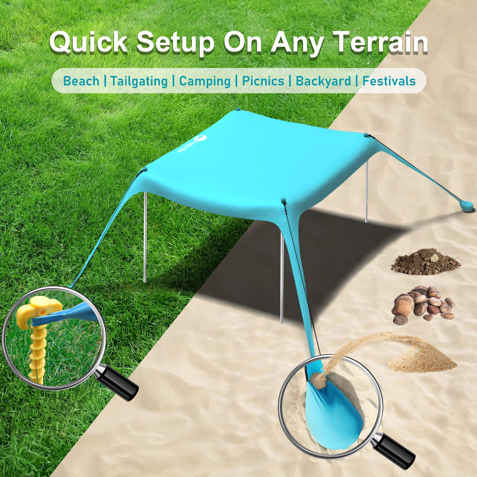 Easierhike 10'x10' Beach Tent Sun Shelter, UPF 50+ Windproof Beach Canopy for 8-10 People, Portable with Carry Bag, Easy Setup for Outdoor