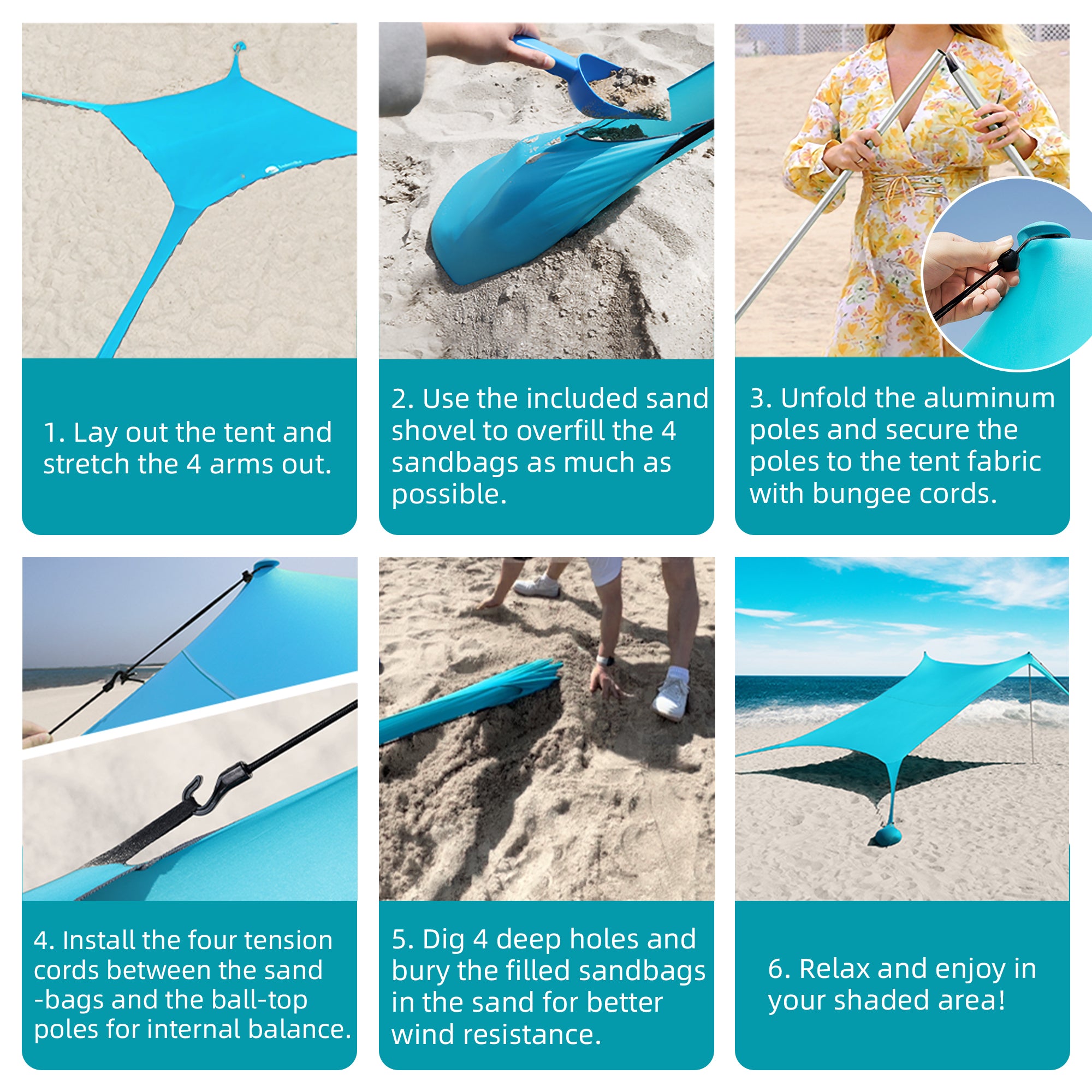 Easierhike 10'x10' Beach Tent Sun Shelter, UPF 50+ Windproof Beach Canopy for 8-10 People, Portable with Carry Bag, Easy Setup for Outdoor