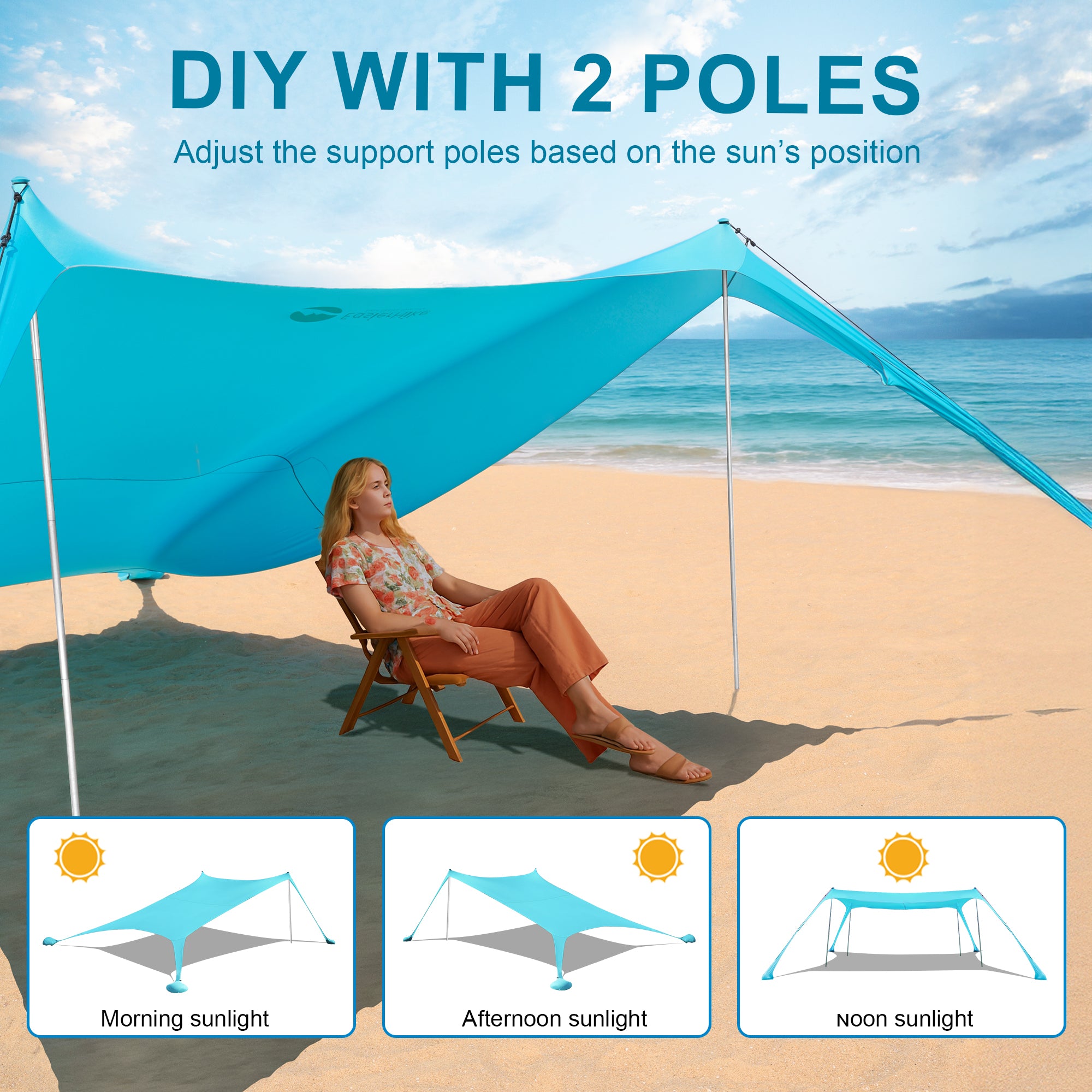 Easierhike 10'x10' Beach Tent Sun Shelter, UPF 50+ Windproof Beach Canopy for 8-10 People, Portable with Carry Bag, Easy Setup for Outdoor