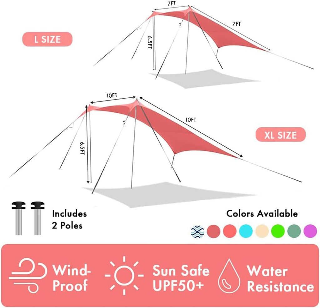 easierhike Beach Canopy Windproof Design, Sun Shelter UPF50+ Portable Family Tent with 6 Sandbags Anchors 8x8 FT 2 Pole Pop Up Outdoor Shelter for Beach, Camping, Fishing, Backyard