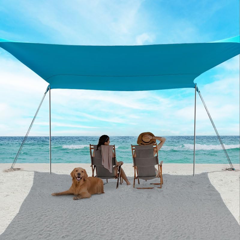 Portable Travel Tents, Beach Tent with Sand Bag and Shovel, UPF50+ Sun Shelter Canopy Reinforced Corners