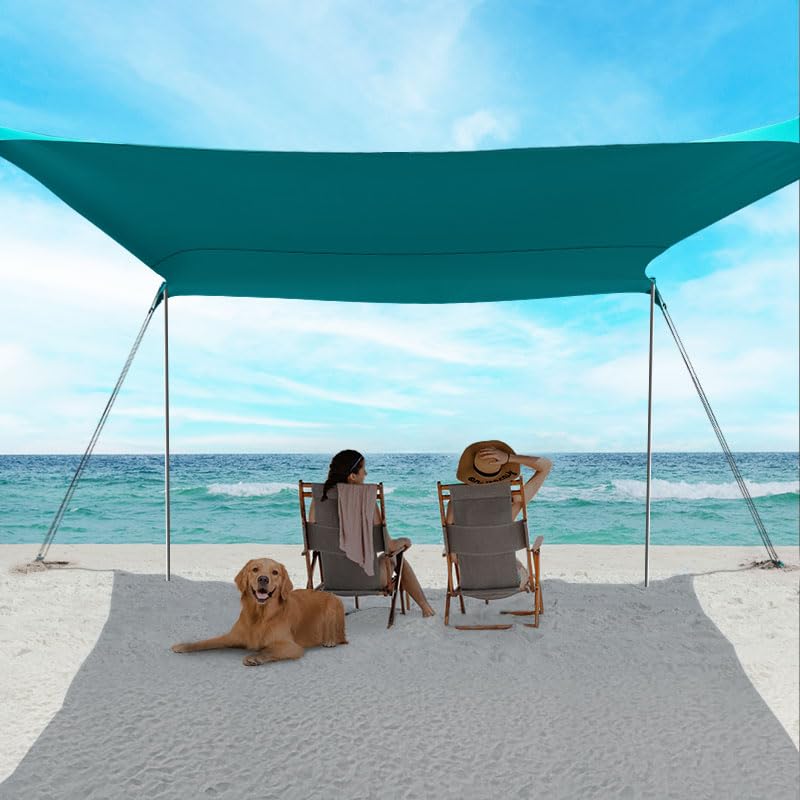 EasierHike Beach Shade Tent, 10 × 10 Ft Portable Easy Pop Up Beach Canopy, UPF50+ Sun Protection Shelter, Windproof & Water Resistant, Stable with 4 Sandbags & Windproof Cords, Perfect for Family