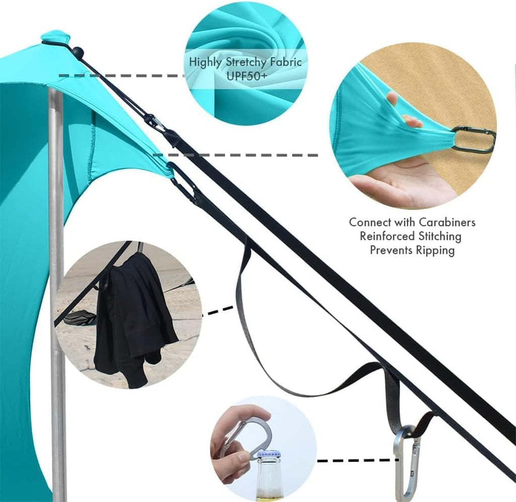 Beach Canopy Windproof Design, Sun Shelter UPF50+ Portable Family Tent with 6 Sandbags Anchors 10x10 FT 2 Pole Pop Up Outdoor Shelter for Beach, Camping, Fishing, Backyard