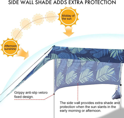 Beach Canopy Tent Shade with Sidewalls 10x10FT, 6.6FT Tall, UPF50+ Sun Shelter, Windproof & Water Resistant, Includes Guylines Sand Shovel Stability Poles, Easy Up for Beach Outdoor Camping Backyard