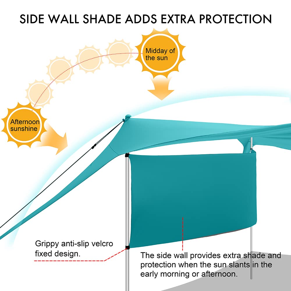 Beach Canopy Tent Shade with Sidewalls 10x10FT, 6.6FT Tall, UPF50+ Sun Shelter, Windproof & Water Resistant, Includes Guylines Sand Shovel Stability Poles, Easy Up for Beach Outdoor Camping Backyard