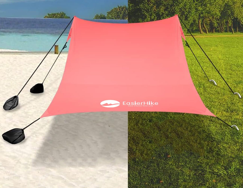 easierhike Beach Canopy Windproof Design, Sun Shelter UPF50+ Portable Family Tent with 6 Sandbags Anchors 8x8 FT 2 Pole Pop Up Outdoor Shelter for Beach, Camping, Fishing, Backyard