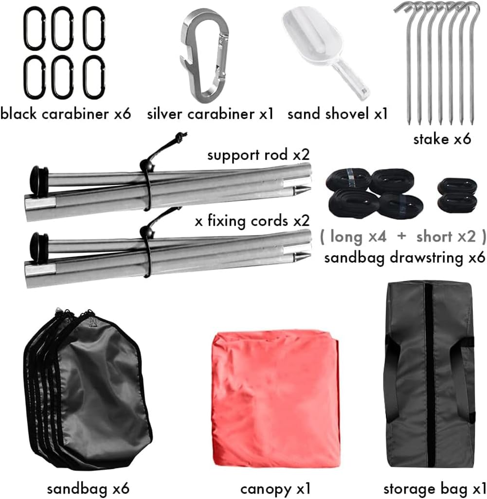 easierhike Beach Canopy Windproof Design, Sun Shelter UPF50+ Portable Family Tent with 6 Sandbags Anchors 8x8 FT 2 Pole Pop Up Outdoor Shelter for Beach, Camping, Fishing, Backyard