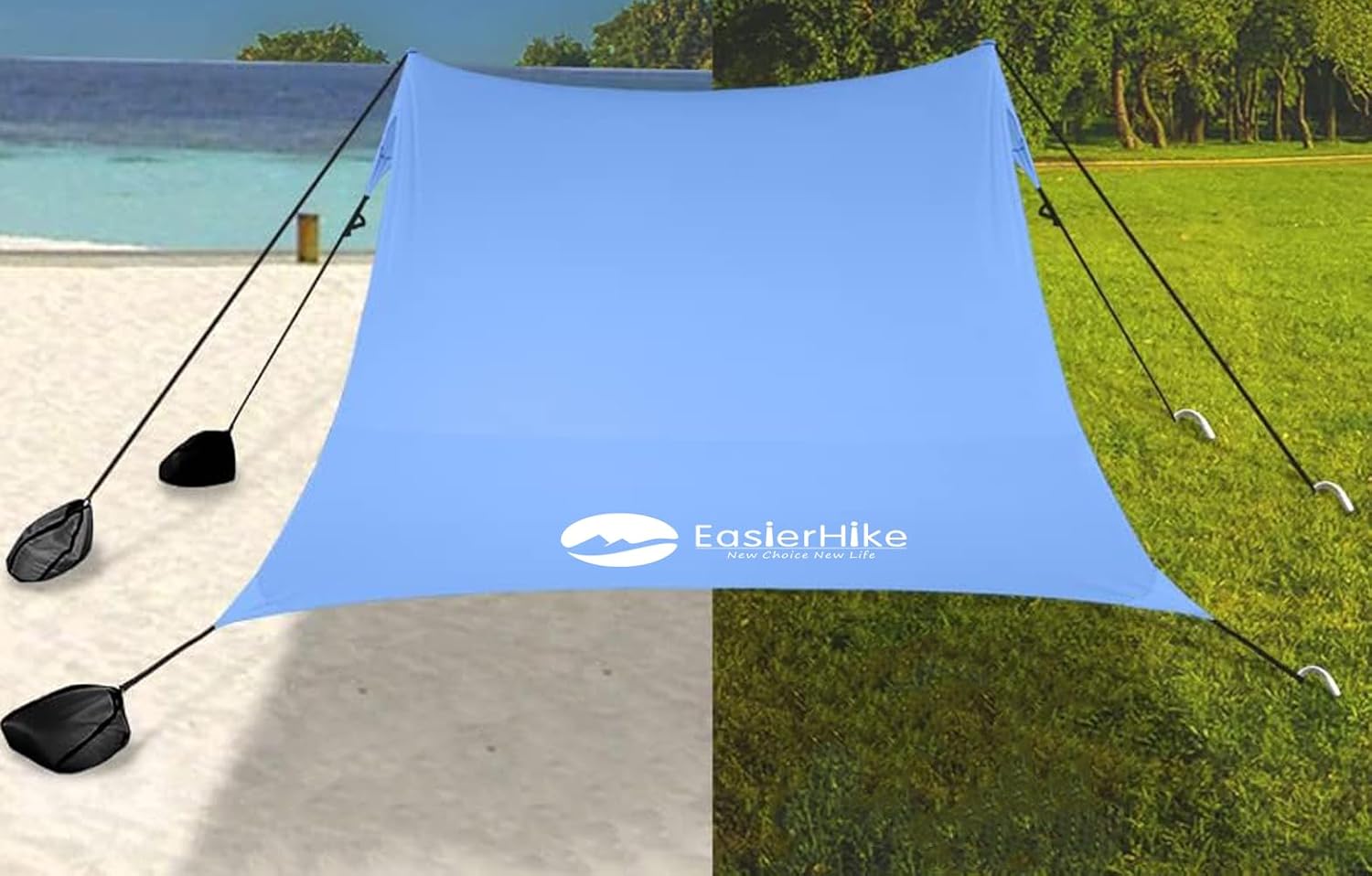 Beach Canopy Windproof Design, Sun Shelter UPF50+ Portable Family Tent with 6 Sandbags Anchors 10x10 FT 2 Pole Pop Up Outdoor Shelter for Beach, Camping, Fishing, Backyard