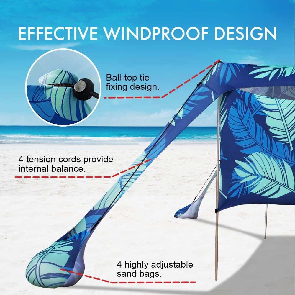 Beach Canopy Tent Shade with Sidewalls 10x10FT, 6.6FT Tall, UPF50+ Sun Shelter, Windproof & Water Resistant, Includes Guylines Sand Shovel Stability Poles, Easy Up for Beach Outdoor Camping Backyard