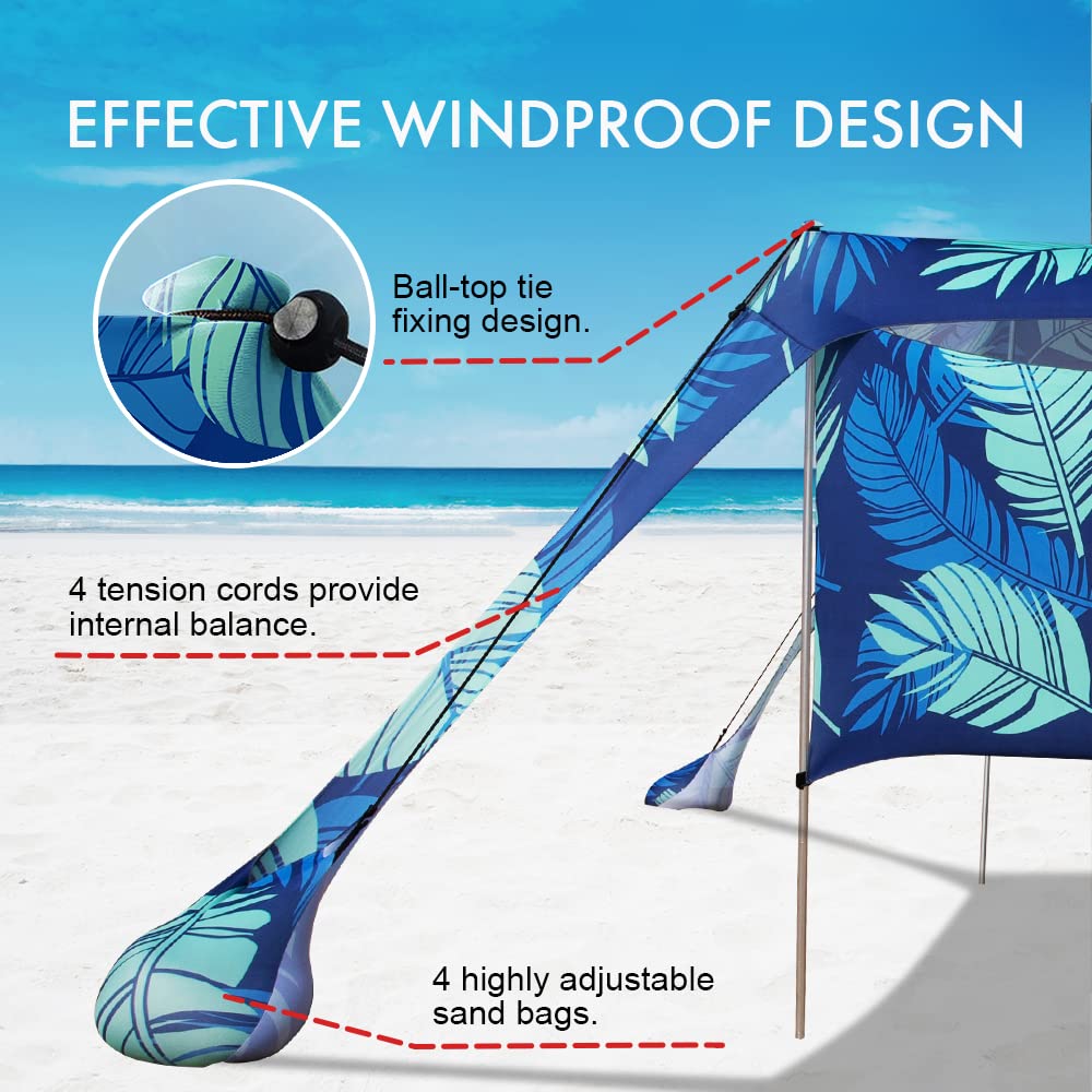 Beach Canopy Tent Shade with Sidewalls 10x10FT, 6.6FT Tall, UPF50+ Sun Shelter, Windproof & Water Resistant, Includes Guylines Sand Shovel Stability Poles, Easy Up for Beach Outdoor Camping Backyard