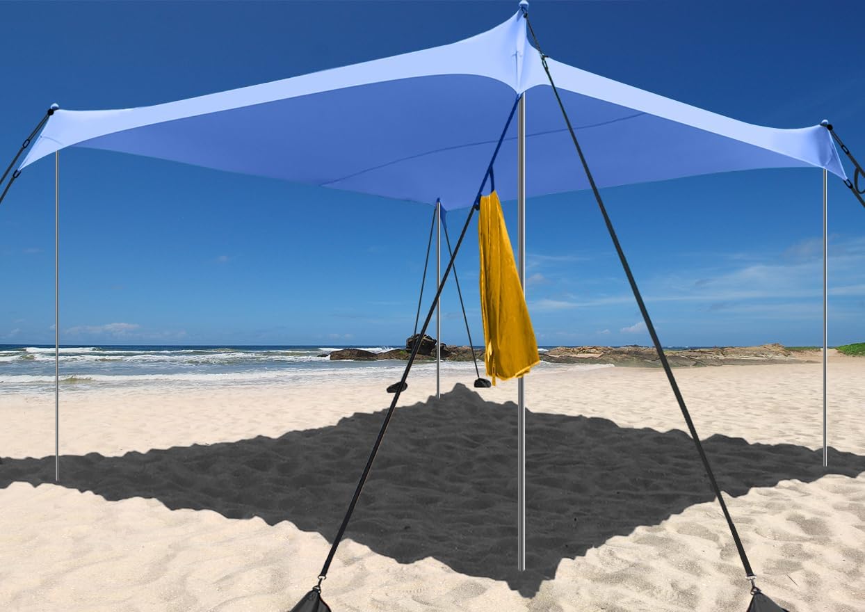 Beach Canopy Windproof Design, Sun Shelter UPF50+ Portable Family Tent with 6 Sandbags Anchors 10x10 FT 2 Pole Pop Up Outdoor Shelter for Beach, Camping, Fishing, Backyard