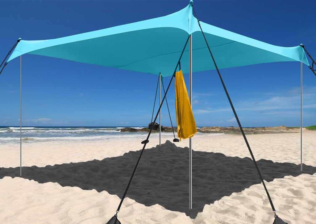 Beach Canopy Windproof Design, Sun Shelter UPF50+ Portable Family Tent with 6 Sandbags Anchors 10x10 FT 2 Pole Pop Up Outdoor Shelter for Beach, Camping, Fishing, Backyard