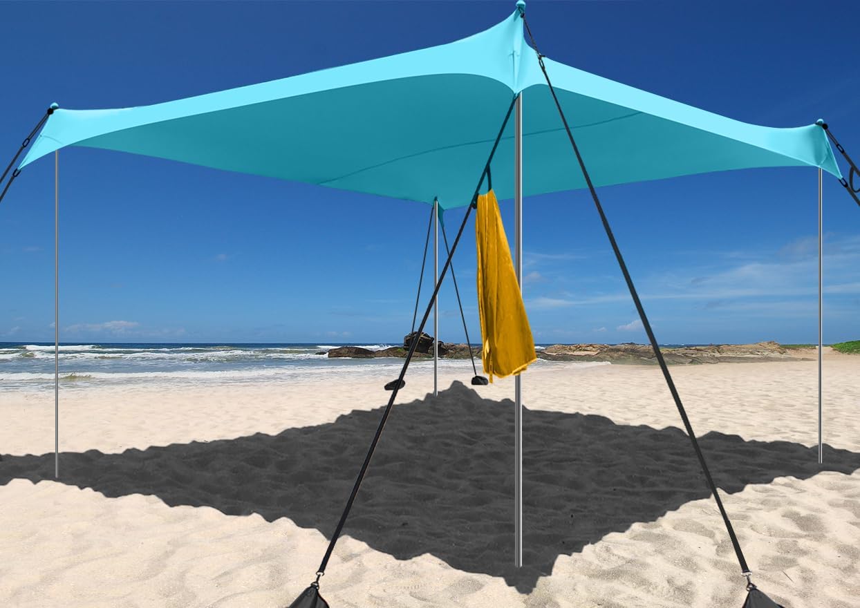 Beach Canopy Windproof Design, Sun Shelter UPF50+ Portable Family Tent with 6 Sandbags Anchors 10x10 FT 2 Pole Pop Up Outdoor Shelter for Beach, Camping, Fishing, Backyard