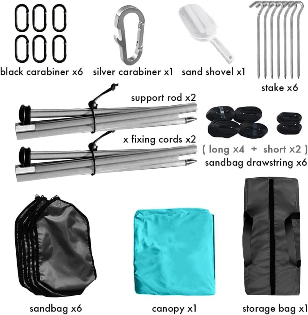 Beach Canopy Windproof Design, Sun Shelter UPF50+ Portable Family Tent with 6 Sandbags Anchors 10x10 FT 2 Pole Pop Up Outdoor Shelter for Beach, Camping, Fishing, Backyard