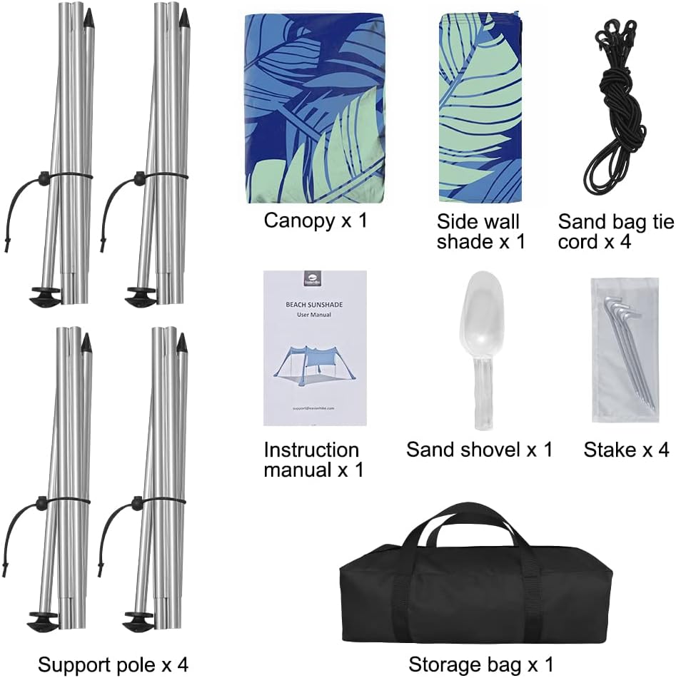 Beach Canopy Tent Shade with Sidewalls 10x10FT, 6.6FT Tall, UPF50+ Sun Shelter, Windproof & Water Resistant, Includes Guylines Sand Shovel Stability Poles, Easy Up for Beach Outdoor Camping Backyard