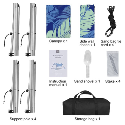 Beach Canopy Tent Shade with Sidewalls 10x10FT, 6.6FT Tall, UPF50+ Sun Shelter, Windproof & Water Resistant, Includes Guylines Sand Shovel Stability Poles, Easy Up for Beach Outdoor Camping Backyard