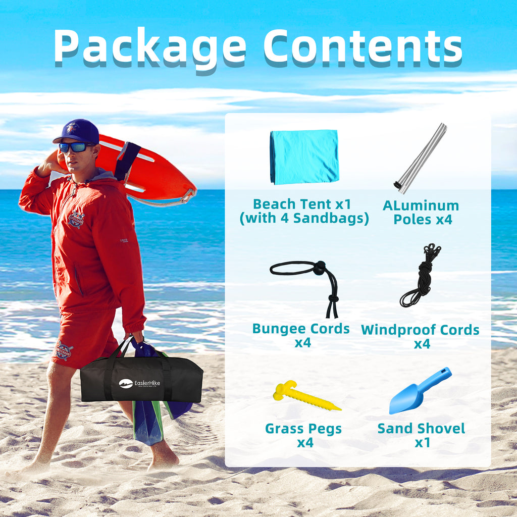 Easierhike 10'x10' Beach Tent Sun Shelter, UPF 50+ Windproof Beach Canopy for 8-10 People, Portable with Carry Bag, Easy Setup for Outdoor