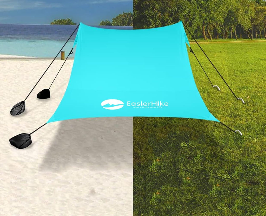 Beach Canopy Windproof Design, Sun Shelter UPF50+ Portable Family Tent with 6 Sandbags Anchors 10x10 FT 2 Pole Pop Up Outdoor Shelter for Beach, Camping, Fishing, Backyard