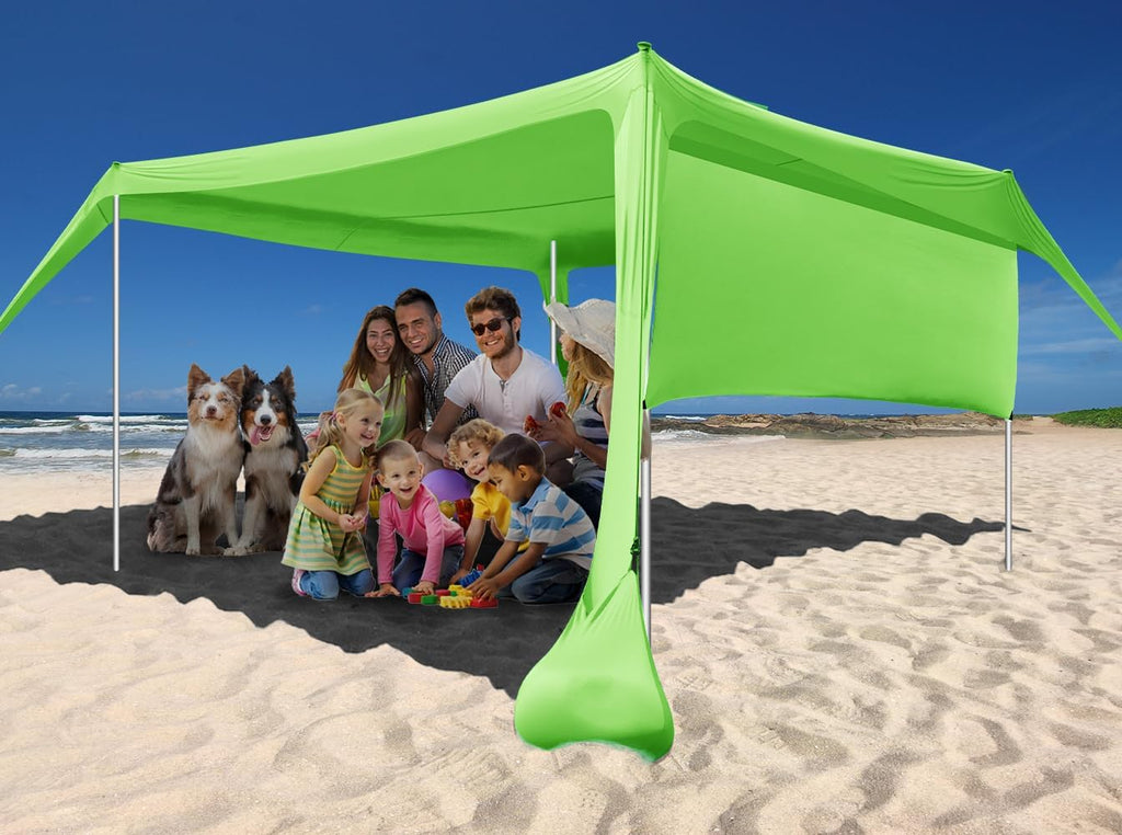 Beach Canopy Tent Shade with Sidewalls 10x10FT, 6.6FT Tall, UPF50+ Sun Shelter, Windproof & Water Resistant, Includes Guylines Sand Shovel Stability Poles, Easy Up for Beach Outdoor Camping Backyard