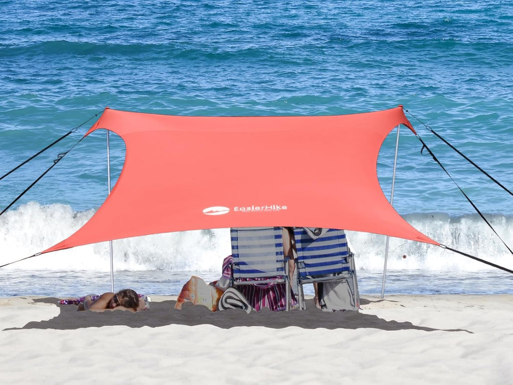 easierhike Beach Canopy Windproof Design, Sun Shelter UPF50+ Portable Family Tent with 6 Sandbags Anchors 8x8 FT 2 Pole Pop Up Outdoor Shelter for Beach, Camping, Fishing, Backyard