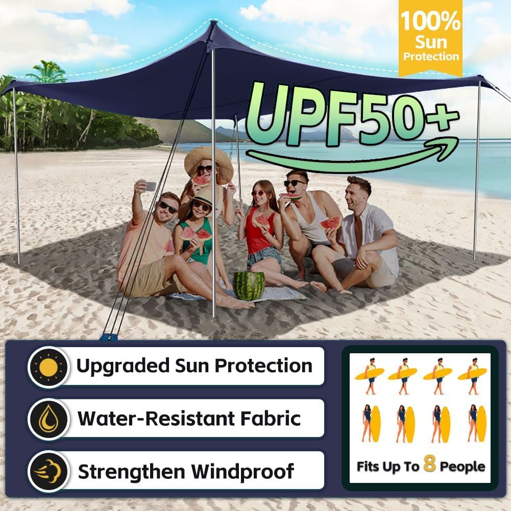 Portable Travel Tents, Beach Tent with Sand Bag and Shovel, UPF50+ Sun Shelter Canopy Reinforced Corners