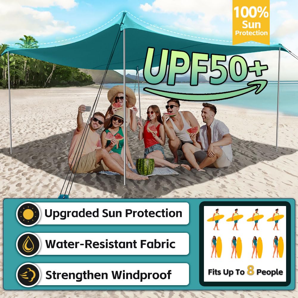 EasierHike Beach Shade Tent, 10 × 10 Ft Portable Easy Pop Up Beach Canopy, UPF50+ Sun Protection Shelter, Windproof & Water Resistant, Stable with 4 Sandbags & Windproof Cords, Perfect for Family